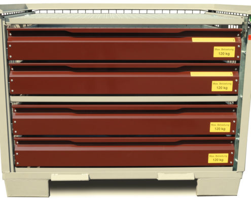 System-Gitterbox SGB - Mit 4 Schubladen und Sonderlackierung