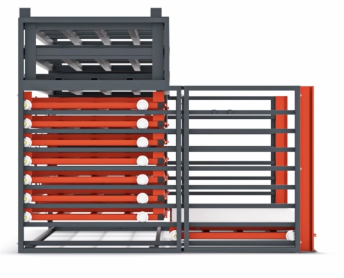 schubfachregal fuer bleche schwenk mit festem aufsatz mit tiefenauflagen seitenansicht